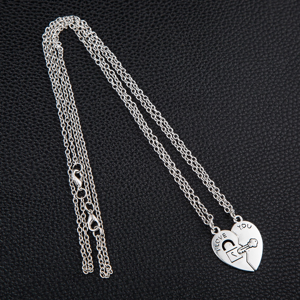 Set 2 dây chuyền mặt ghép trái tim họa tiết ổ khóa và chìa khóa thời trang dành cho cặp đôi