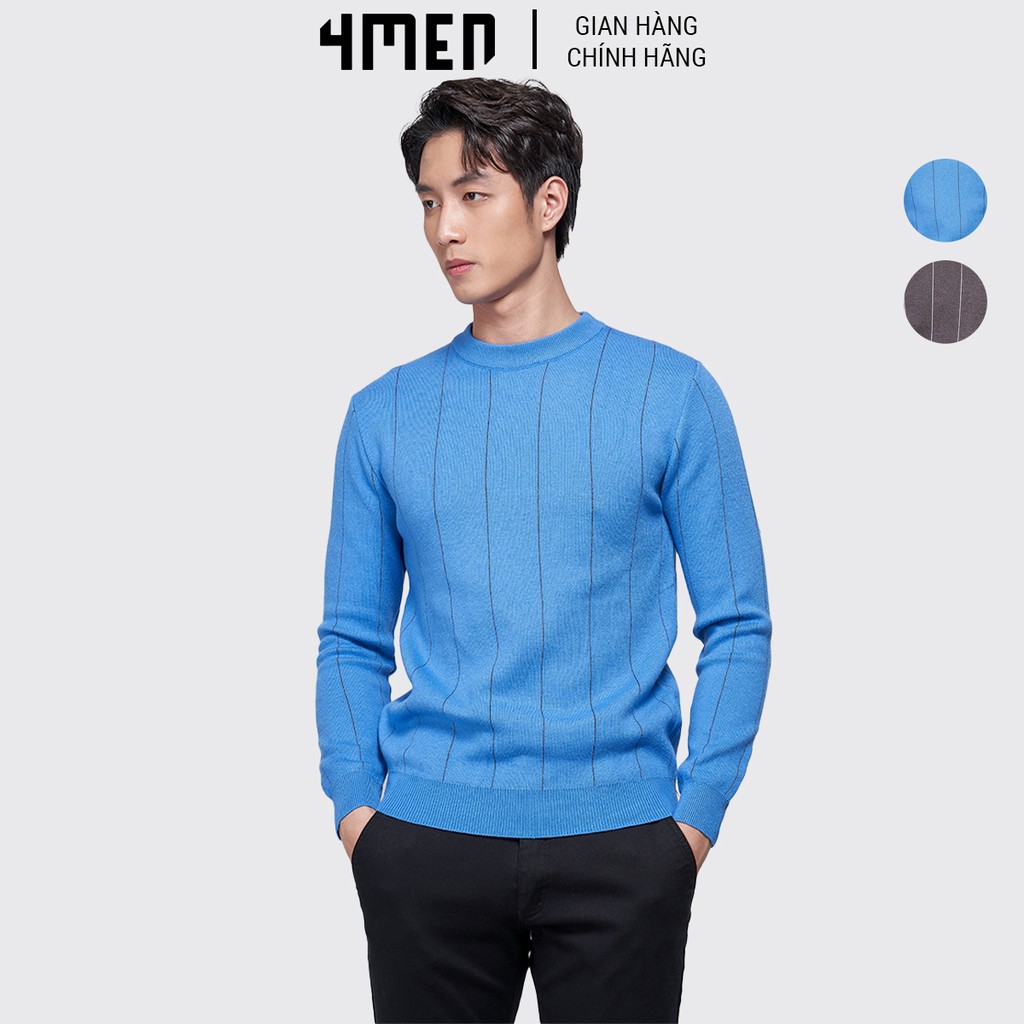 Áo Len Nam Đẹp 4MEN AL004 Cổ Tròn, Tay Dài, Kẻ Sọc Đứng, Vải Lông Cừu Cao Cấp