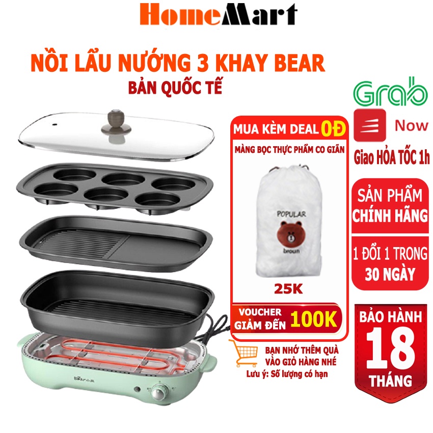Nồi Lẩu Nướng Đa Năng Bear Bếp Nướng Điện 2 ngăn (Hàng chính hãng 1 đổi 1 trong 30 ngày, bảo hành 18 tháng) - HomeMart