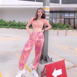 Set áo croptop mix quần loang