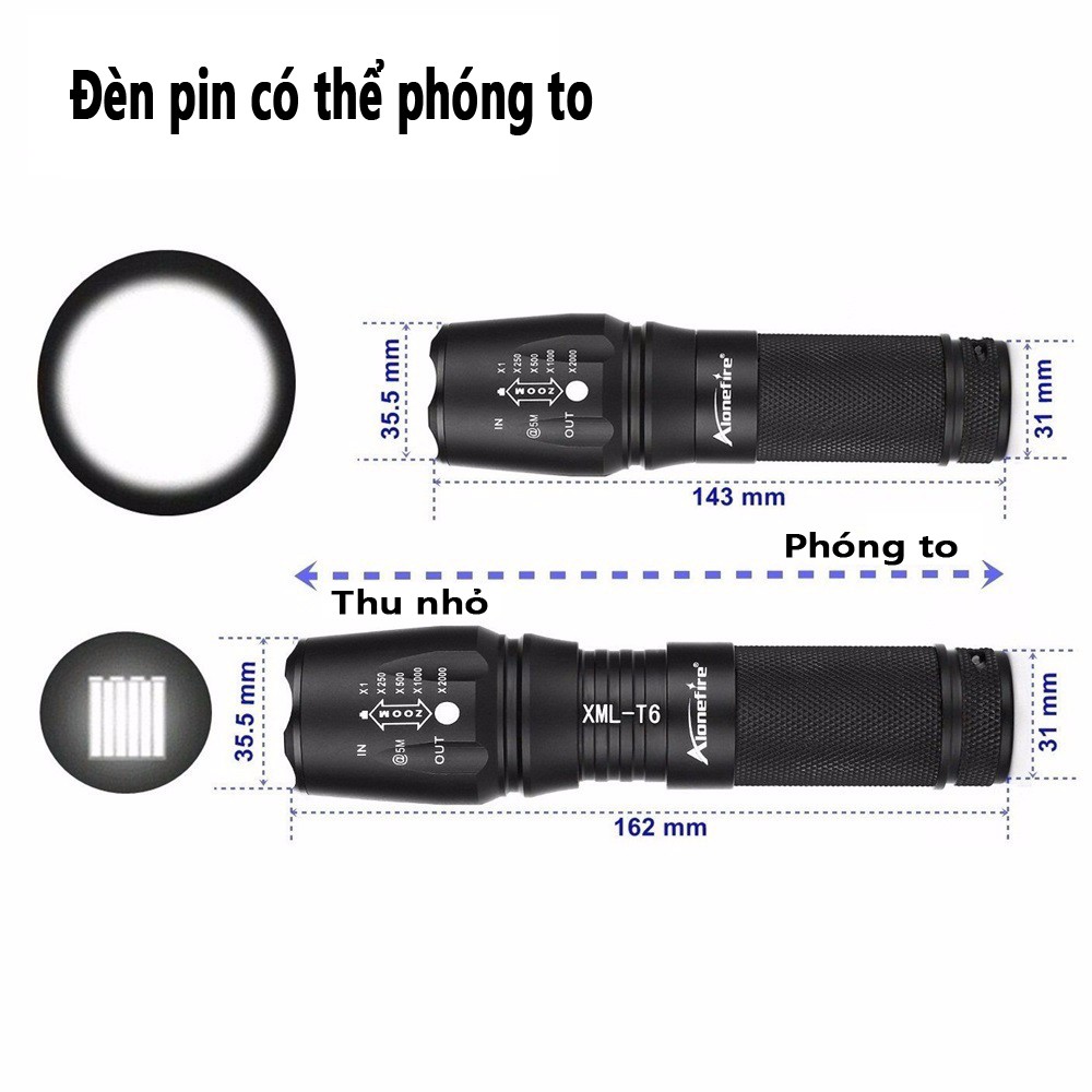 Đèn pin AloneFire X800 CREE XML T6 LED thiết kế đa năng dùng cắm trại