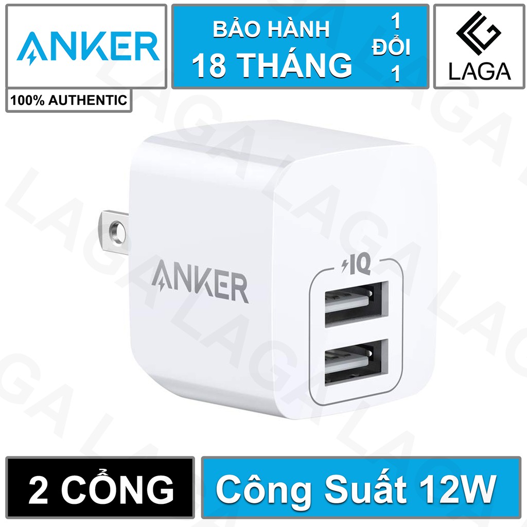 [Mã ELMSM3 giảm 20K đơn bất kì] Cốc Sạc ANKER PowerPort Mini 2 Cổng 12W - A2620 - LAGA