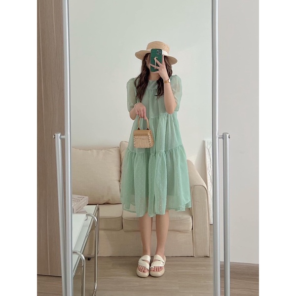 Váy đầm babydoll voan tơ chấm bi 2 lớp tay ngắn phong cách tiểu thư ulzzang (TTA123)