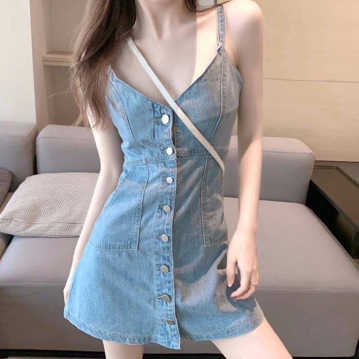 Váy jean 2 dây chất siêu đep (Kèm hình thật)