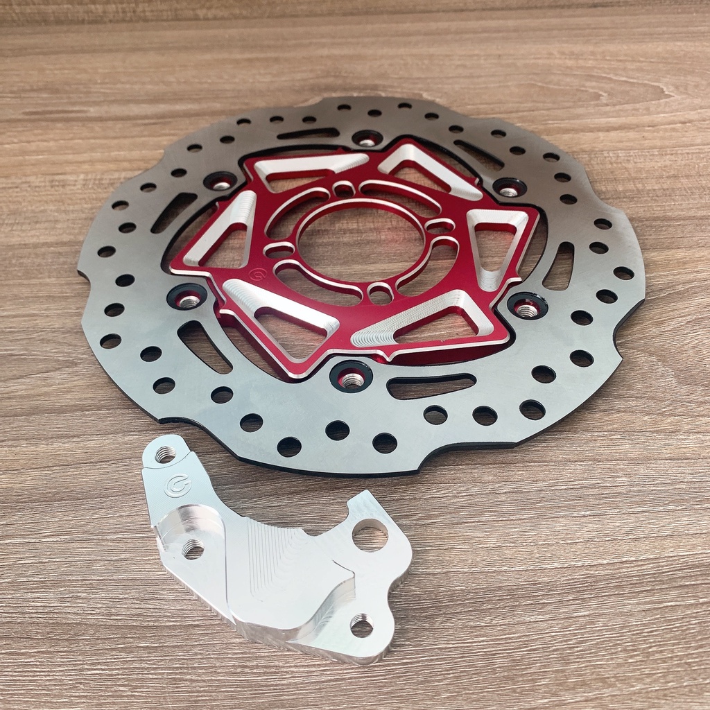 COMBO xe RAIDER SATRIA Đĩa Thắng Trước kèm Lòng 4 lỗ size 260mm MÀU ĐỎ + Pát CNC gắn Trước RAIDER SATRIA đi heo dầu ZIN