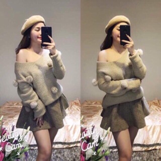 Set áo len cục bông kèm cvay