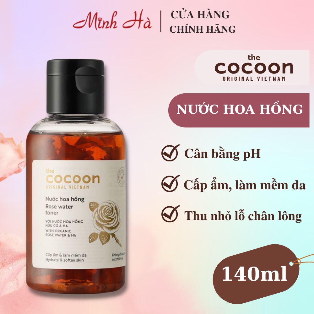 Nước hoa hồng Cocoon Rose water toner 140ml giúp cấp ẩm và làm mềm da