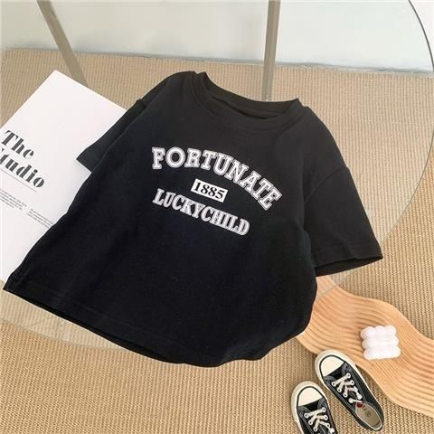 Áo Thun Cotton Cổ Tròn Tay Ngắn Màu Trơn In Họa Tiết Hoạt Hình Phong Cách Hàn Quốc Thời Trang Xuân Hè Cho Bé Trai