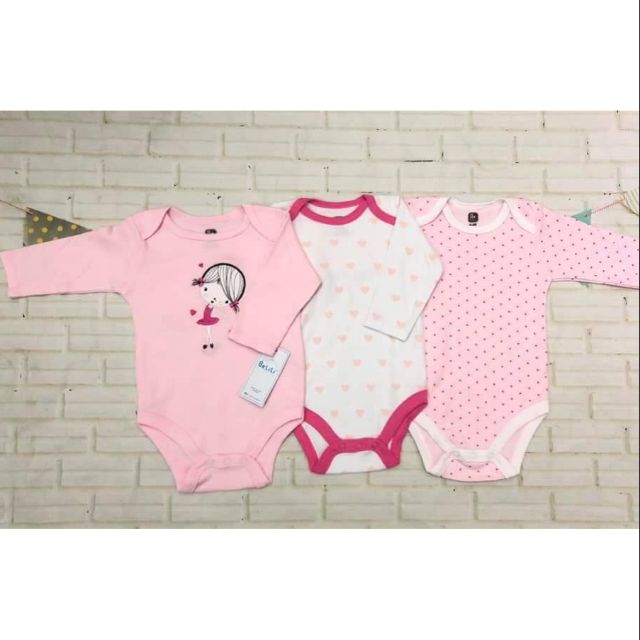 Set 3 body chip dài tay bé gái 0-12m