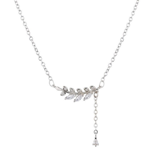 Vòng cổ dây chuyền bạc lá liễu thả hạt phong cách Hàn Quốc xinh xắn dễ thương