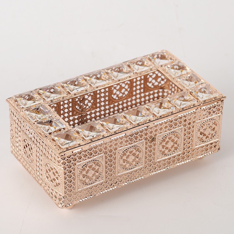 Hộp đựng giấy ăn đính đá mầu Vàng và RoseGold sang trọng