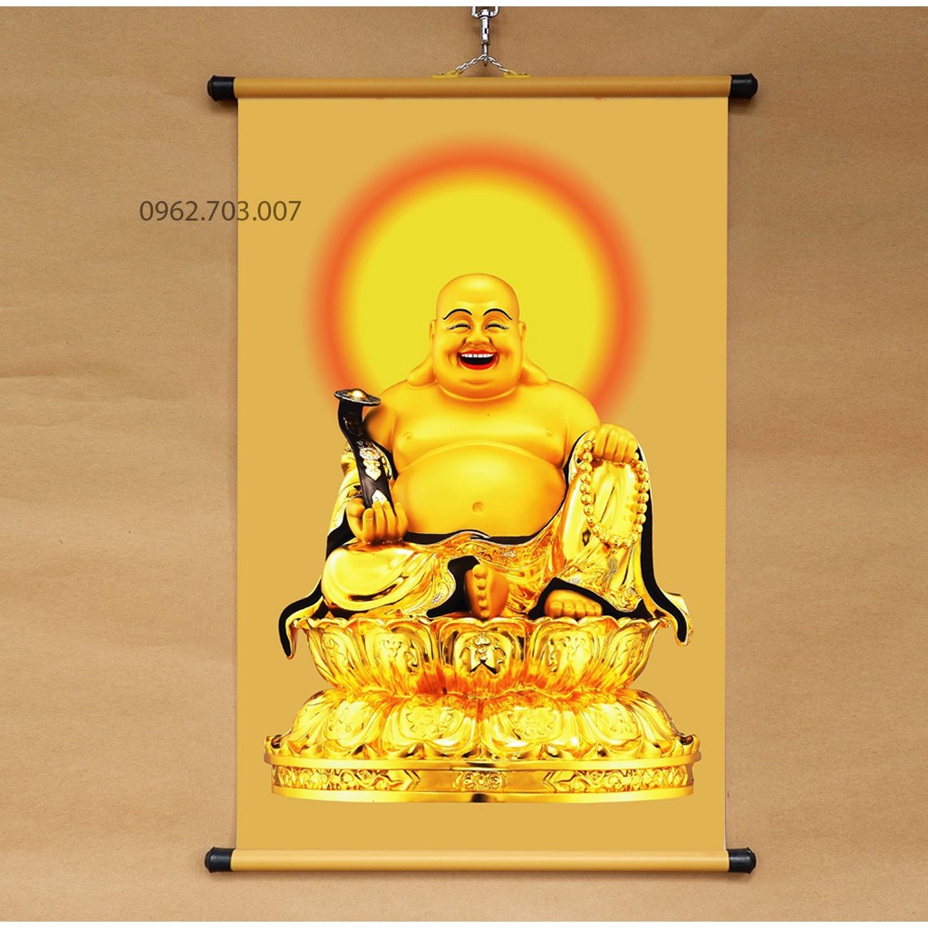 Tranh phật di lặc treo tường bằng vải phủ bóng cao cấp dày dặn 40x60cm