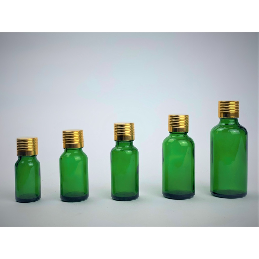 Lọ đựng tinh dầu thủy tinh màu xanh nắp nhôm vàng 5ml/10ml/15ml/20ml/30ml/50ml/100ml [Giá sỉ/lẻ]