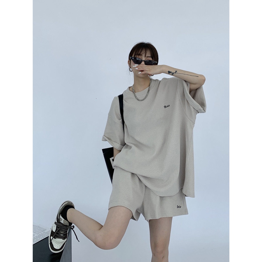 ♚Bộ Đồ Thể Thao Hai Món Áo Tay Ngắn Thêu Hình Bánh Quế 2022chic Thời Trang Mùa Hè Cho Nữ