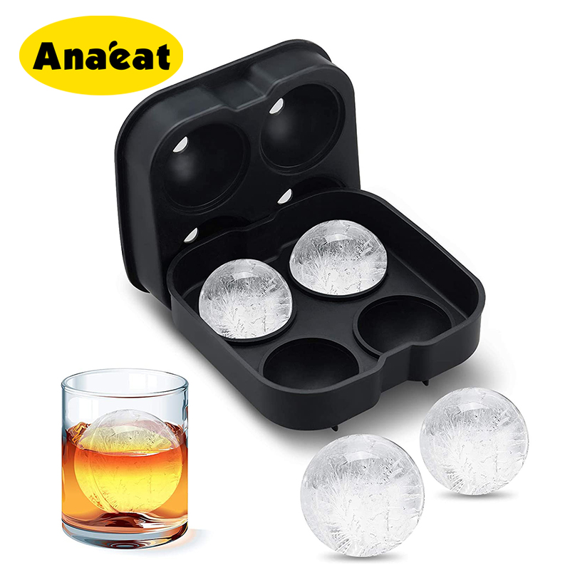 Khuôn Làm Nước Đá Anaeat 4 Ngăn Hình Khối 3D Bằng Silicon Cho Rượu Whisky/Đồ Uống Nhà Bếp/Quầy Bar