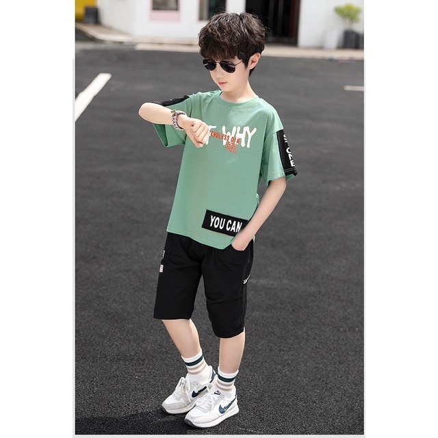 Bộ quần áo mùa hè dành cho bé trai 18-45kg mẫu &quot;WHY&quot;. MA32.