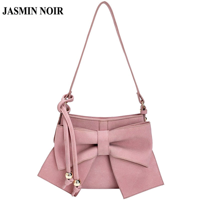 Túi đeo vai JASMIN NOIR dáng vuông thiết kế nơ chất liệu da lộn thời trang cho nữ