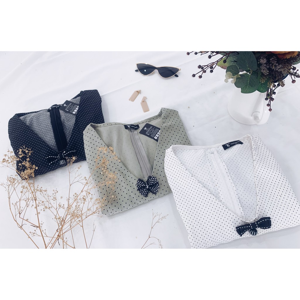 Đầm nữ tay bồng dáng xòe tiểu thư đính nơ, thiết kế cao cấp Tkfashion DK614