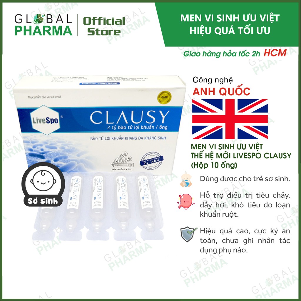[CÔNG NGHỆ ANH QUỐC] Men Vi Sinh ưu việt, hỗ trợ tiêu hoá, đầy hơi, khó tiêu LIVESPO CLAUSY (Hộp 10 ống)