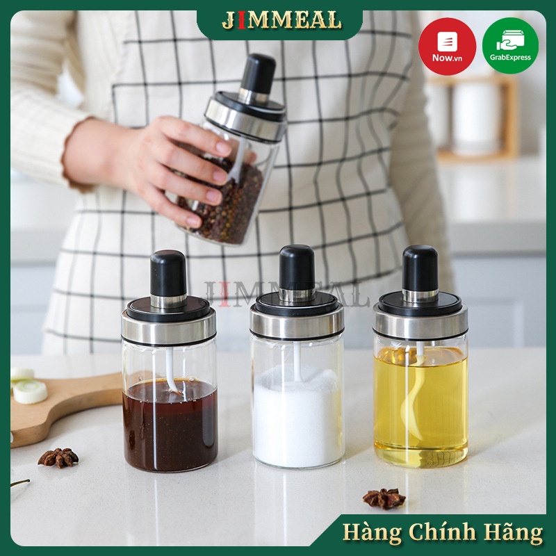 Lọ, Hộp Thủy Tinh, Hũ Thủy Tinh Đựng Gia Vị Kèm Muỗm JIMMEAL Không Chì 250ml Cao Cấp