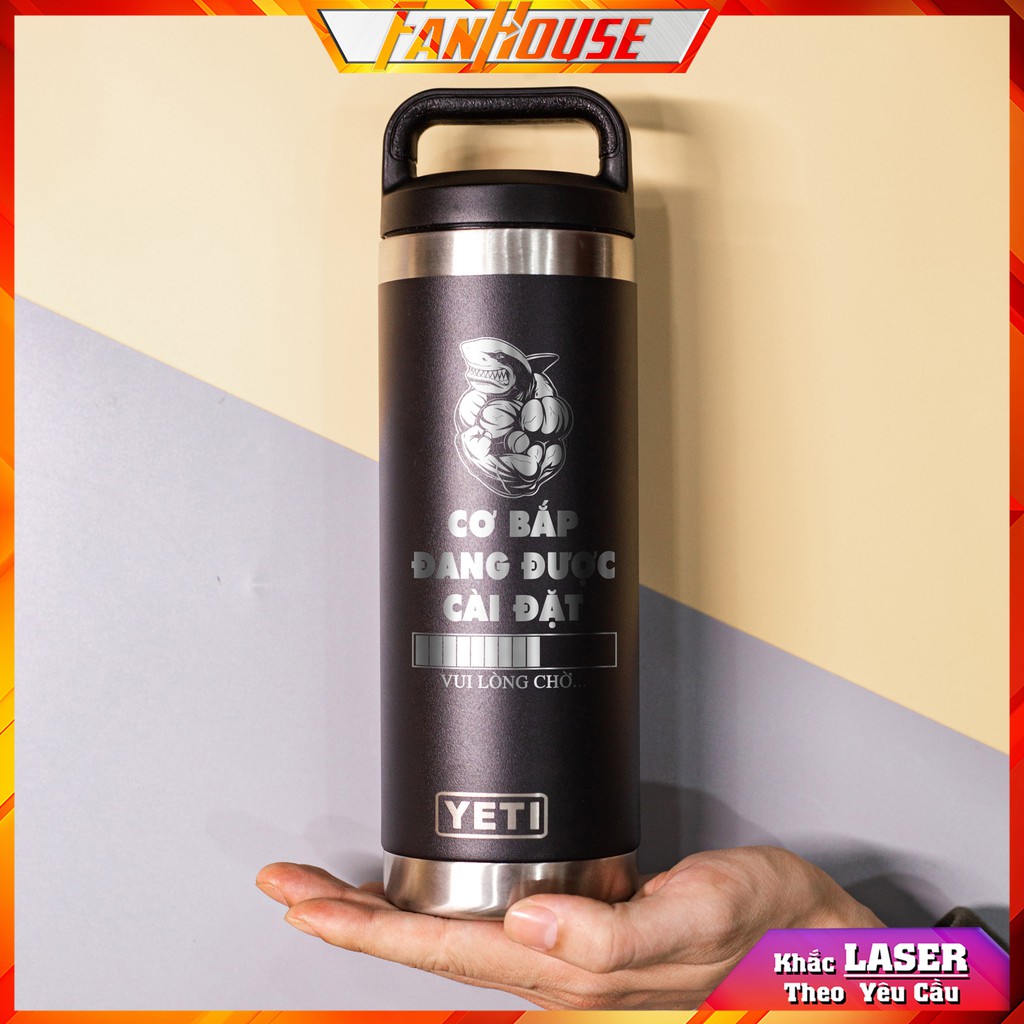 Bình nước YETI 36oz giữ nhiệt 24h vỏ carbon chống xước lõi inox 304, Fan House bình nước thể thao cao cấp khắc tên