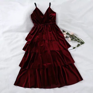 Váy Nhung 2 Dây Xoè 4 Tầng Sang Chảnh - Có ảnh thật (ORDER)