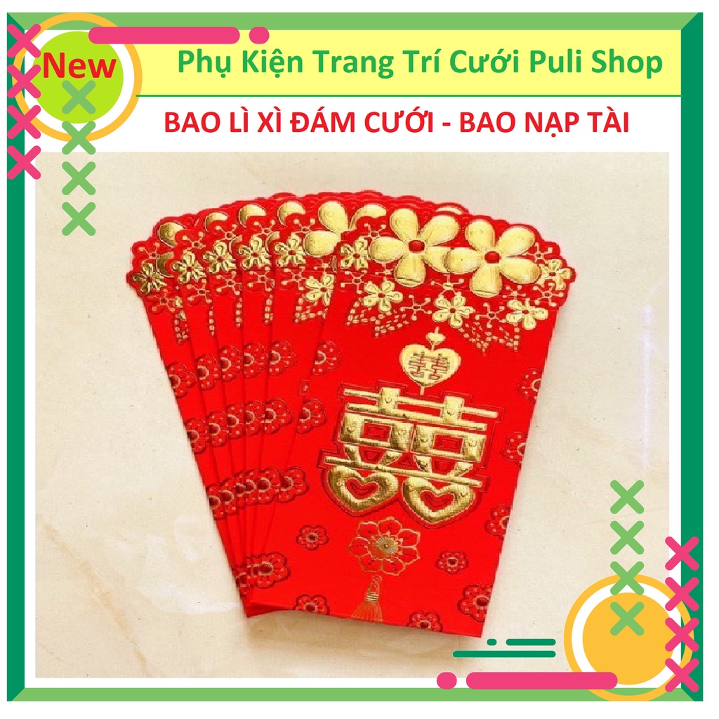 BAO LÌ XÌ CƯỚI - LÌ XÌ BƯNG QUẢ ĐÁM CƯỚI GIẤY NHUNG ĐỎ CAO CẤP