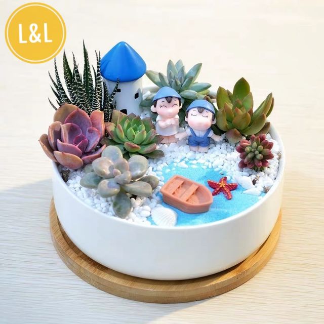 Tiểu cảnh Cặp đôi nông dân làm phụ kiện trang trí terrarium sen đá xương rồng, cây cảnh mini, cây để bàn