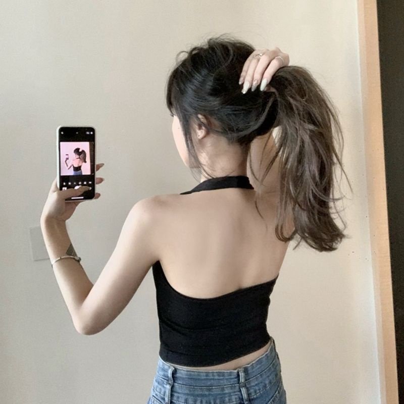 Siêu rẻ! Áo croptop hở lưng choàng dây dáng ôm  - áo ba lỗ cổ yếm nữ trơn