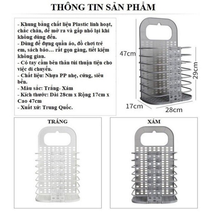 Giỏ Đựng Quần Áo Gấp Gọn Việt Nhật Đa Năng Treo Tường Đặt Đất Tiện Lợi - Tặng Kèm Móc Dán Tường - FreeShip toàn quốc