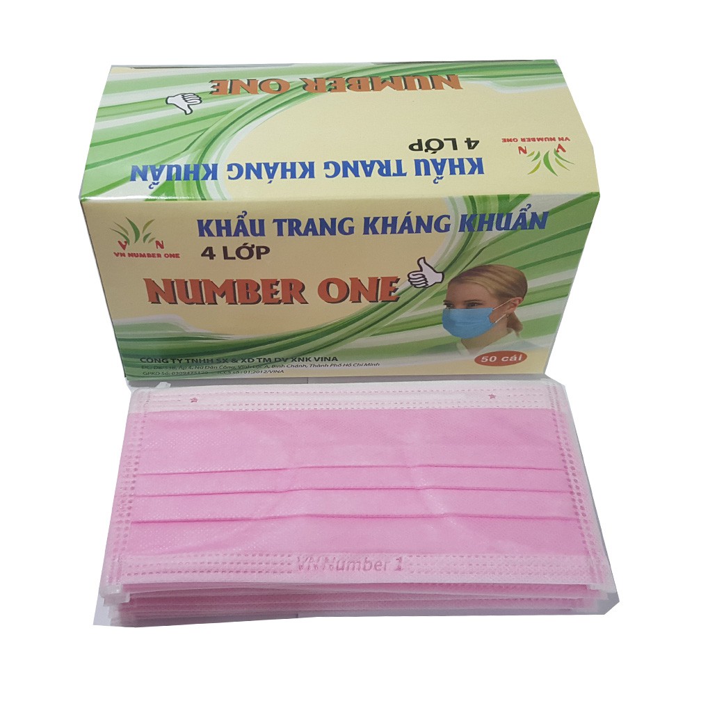 Hộp 50 cái Khẩu trang y tế 4 lớp Number One ( Hồng, Full Trắng, Xanh,Than hoạt tính - xám )