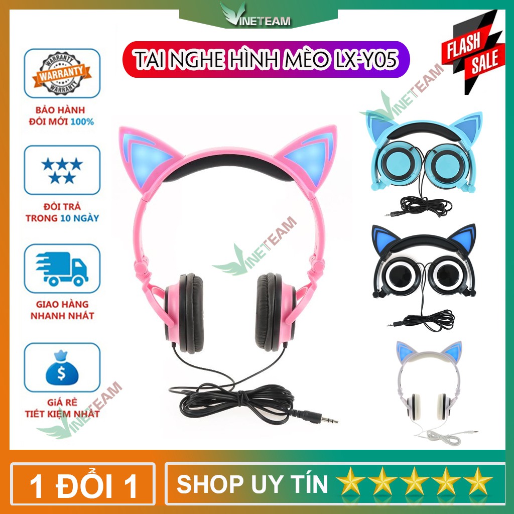 Tai Nghe Headphone Tai Mèo - TTLIFE Xinh Xắn - Có Đèn Led Siêu Cute -DC4119