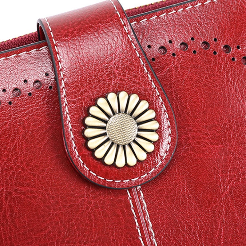 Ví IELGY dáng ngắn dạng da sáp dầu có khóa kéo thời trang dành cho nữ