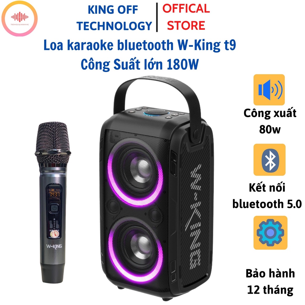 Loa bluetooth W-KING T9 – Loa karaoke di động công suất cao 80W âm thanh cực đỉnh, đèn led RGB + KÈM 1 micro