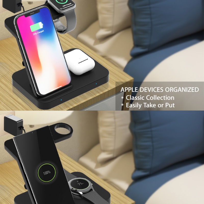 Giá Đỡ Điện Thoại Kiêm Sạc Không Dây 5 Trong 1 Đa Năng Tiện Dụng