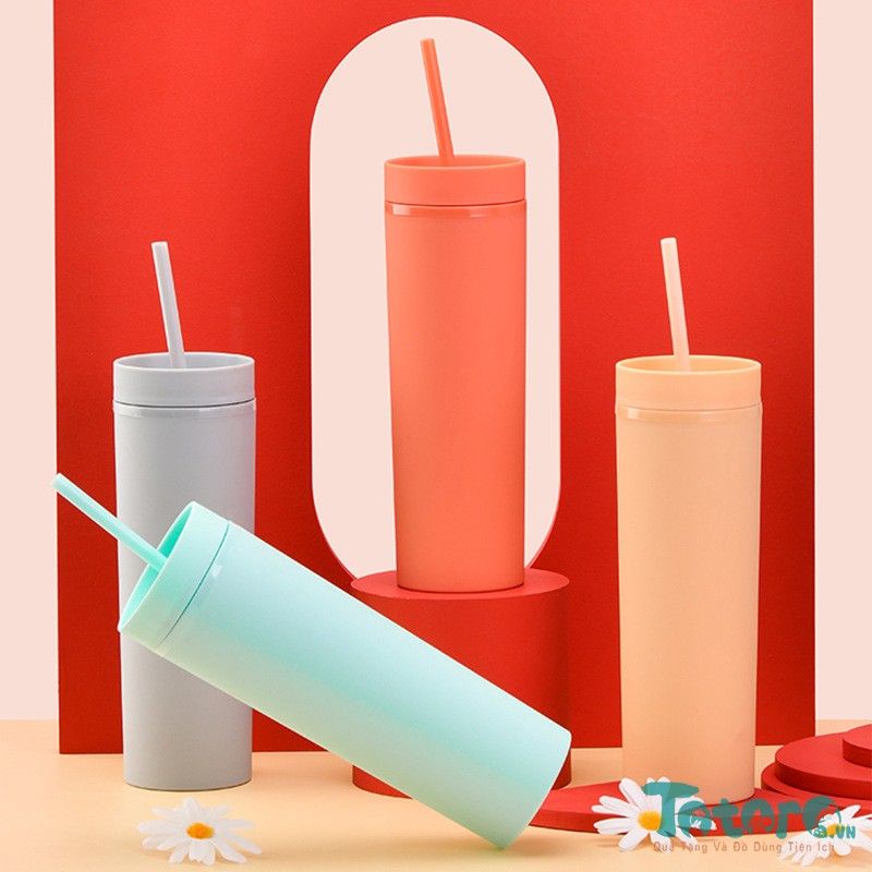 Ly cốc nhựa Kèm ống hút Pastel Dáng Dài