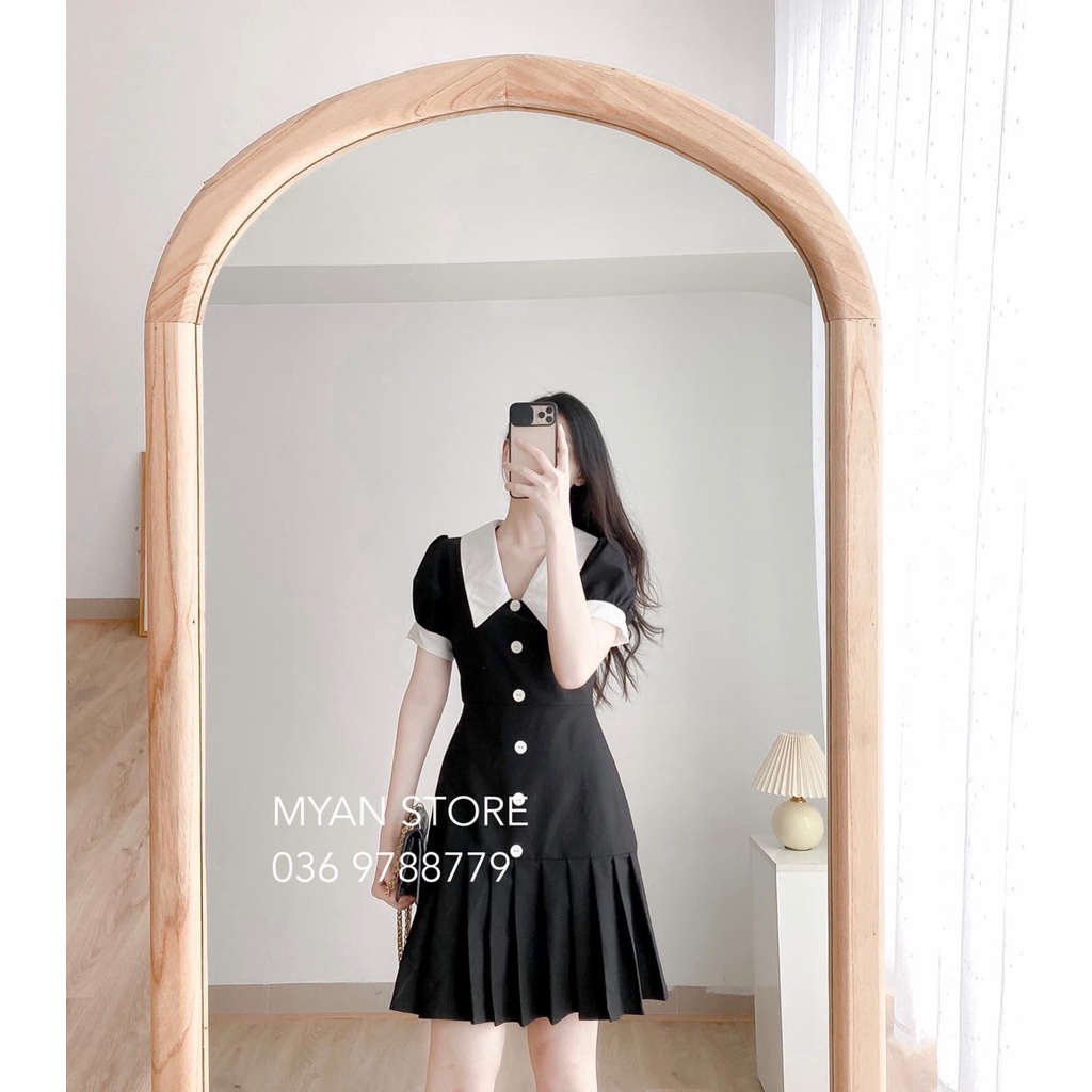 Váy suông đuôi cá phối cổ piter trắng cúc cực xinh luôn