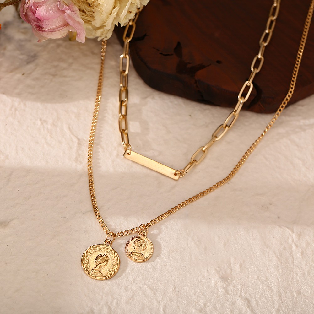 vòng cổ Hợp Kim Nhiều Lớp Mặt Hình Đồng Xu Xinh Xắn