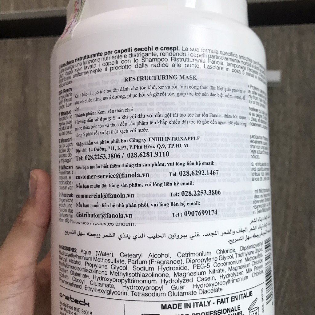 Hấp dầu Fanola Nutricare Mask phục hồi tóc hư tổn 1500ml