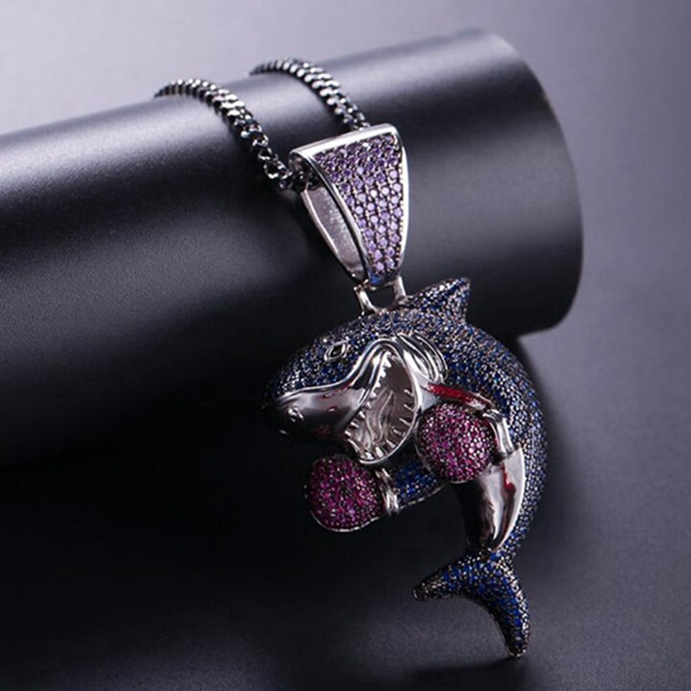 Hoạt Hình Dây Chuyền Mặt Hình Cá Mập Đính Đá Zircon Phong Cách hip hop