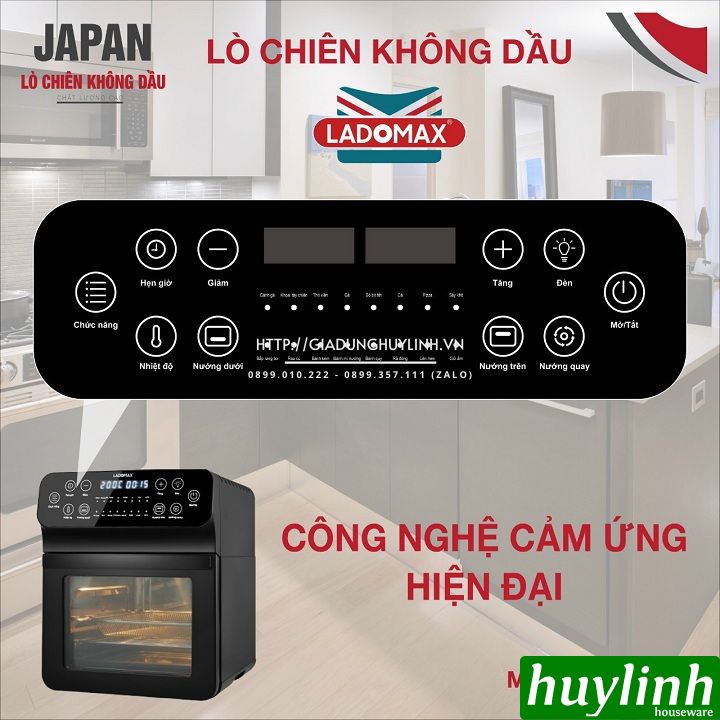 [Mã ELHAMS5 giảm 6% đơn 300K] Nồi chiên không dầu điện tử Ladomax HA-555 - 16 lít - 16 chức năng