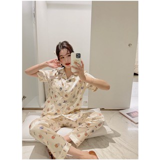 Đồ bộ Pyjama lụa Latin, đồ bộ Pijama lụa Latin nữ quần dài (Gấu nhí)