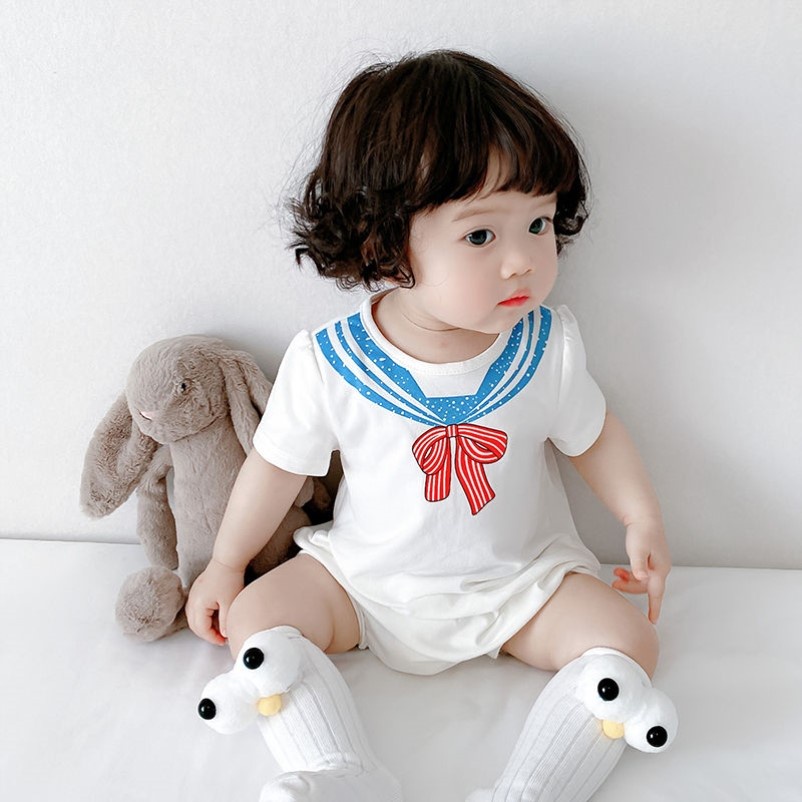 Áo liền quần họa tiết nơ thủy thủ dễ thương thời trang mùa hè dành cho trẻ em