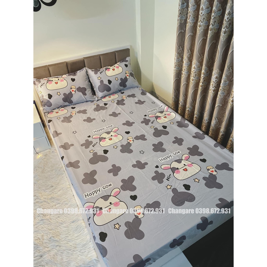 Bộ ga gối m6/m8 cottong poly Bò sữa siêu kute đủ kích thước 1ga trải giường+2 vỏ gối đầu