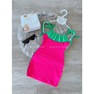 Đầm body hai dây cột nơ cho bé