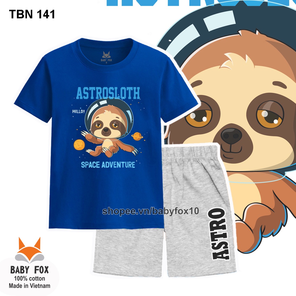 Bộ bé trai size nhí, trung, đại 100% cotton loại tốt, thương hiệu BABY FOX, hình vũ trụ, size 10-55kg g