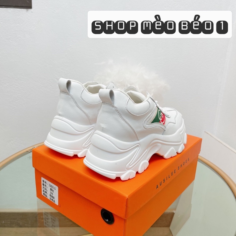 Giày thể thao sneaker gc trắng vạch màu kẻ chéo đế cao fullbox