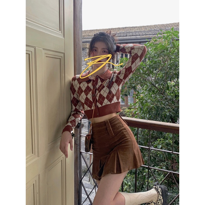 HUANG YOYO    Áo khoác len dài tay kiểu Hàn Quốc retro họa tiết ca rô thời trang cho nữ | BigBuy360 - bigbuy360.vn