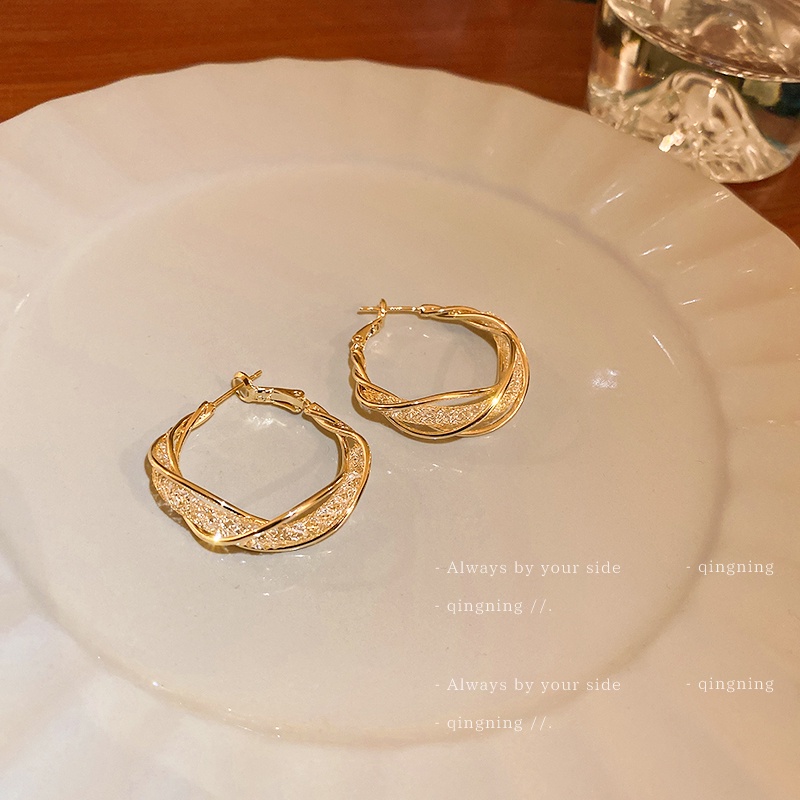 DREJEW Khuyên tai dạng vòng xoắn đính đá zircon mạ vàng phong cách Hàn Quốc thời trang cho nữ