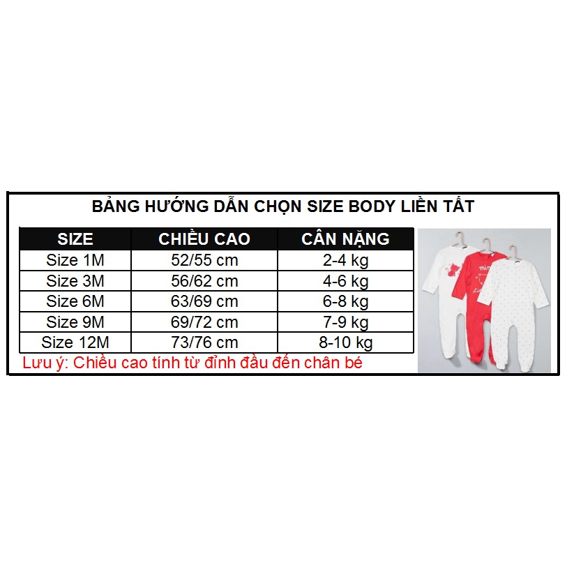 Body cotton liền tất KIABI cho bé trai và gái Hàng xuất dư